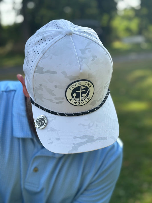 White Camo - Fore The Kingdom Performance Golf Rope Hat